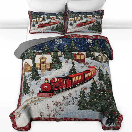 Pajabear Quilt 3-Piece Set Christmas Train Winter Wonderland