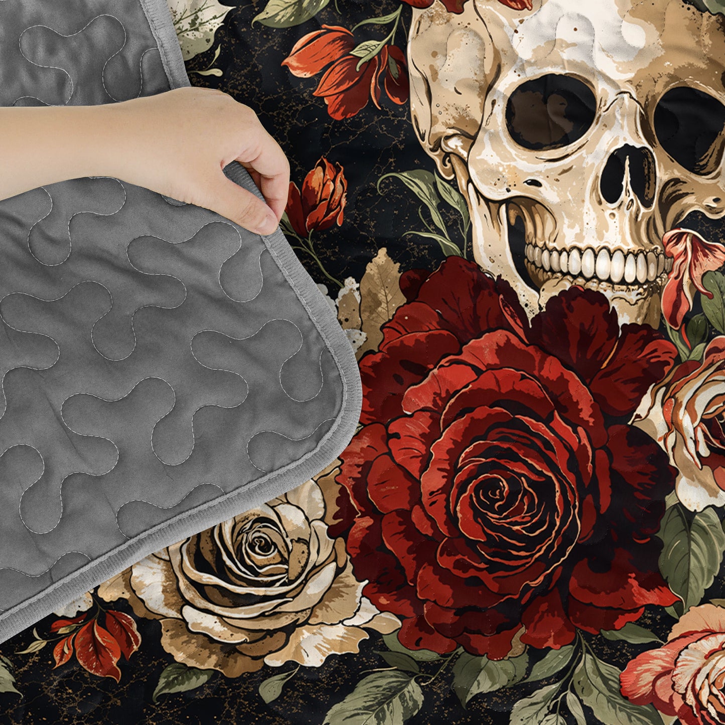 Pajabear Quilt 3-Piece Set Skull Crimson Shadows