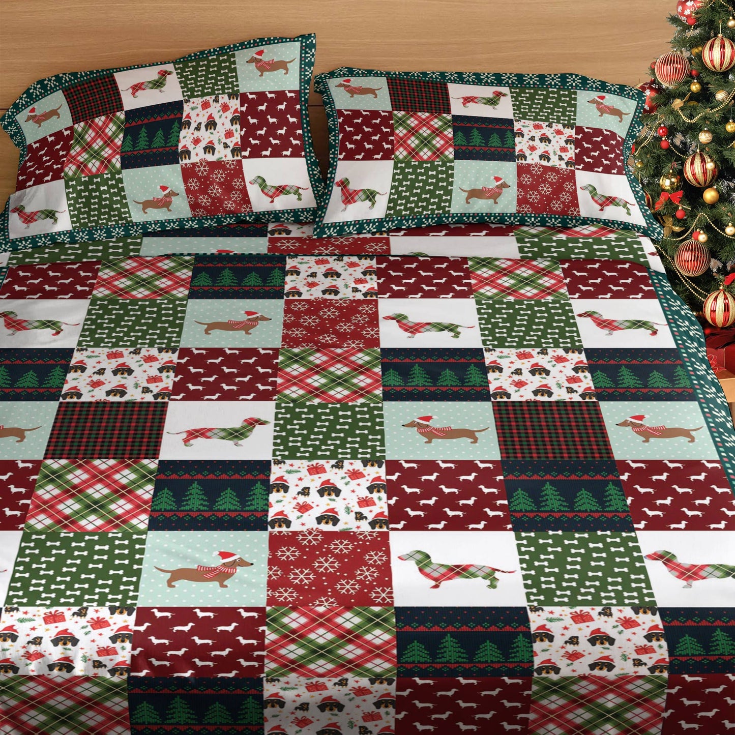 Pajabear 4-Piece Bed Sheet Set Dachshund Christmas