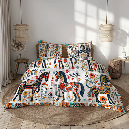 Pajabear 3 Pieces Duvet Cover Set Horse Floral Pattern