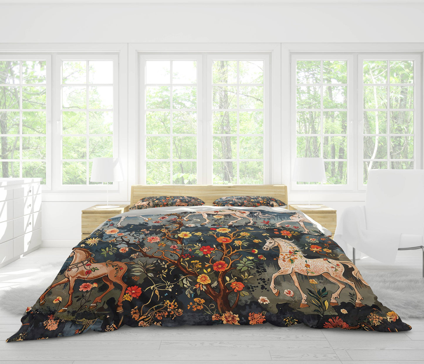 Pajabear 3 Pieces Duvet Cover Set Mystery Horses