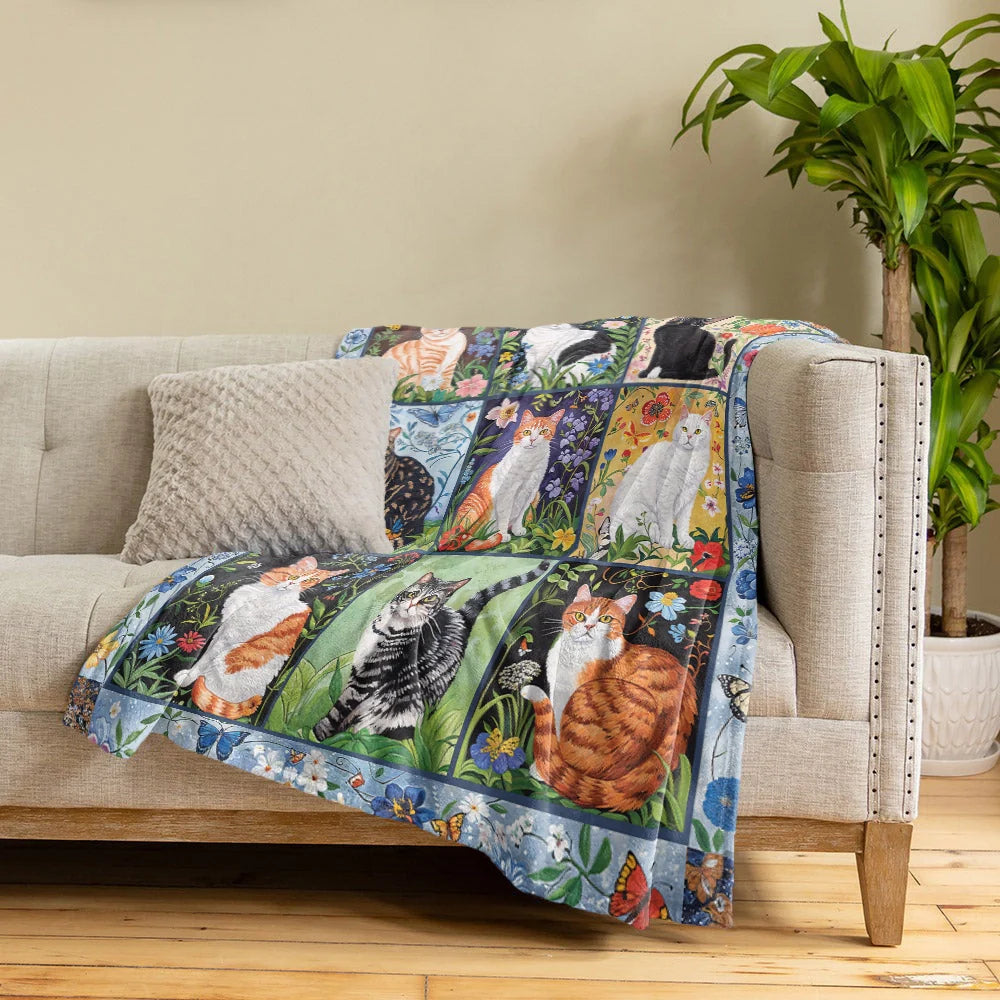 Pajabear Fleece Blanket Cat Floral Felines