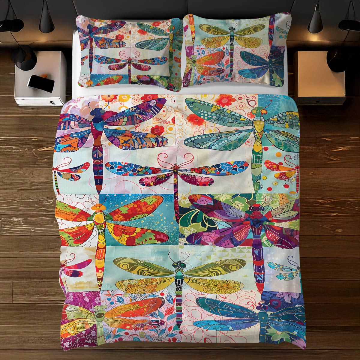 Pajabear 3 Pieces Duvet Cover Set Dragonfly Harmony