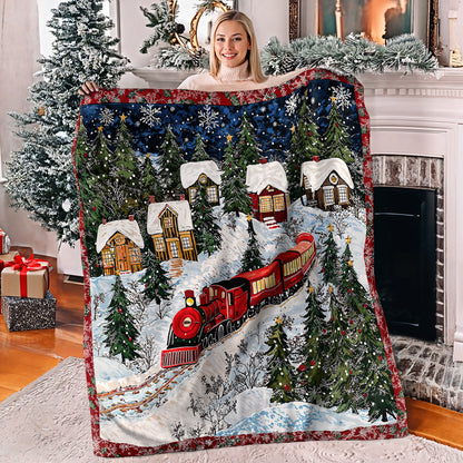 Pajabear Fleece Blanket Christmas Train Winter Wonderland