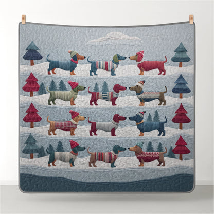 Pajabear Quilt 3-Piece Set Winter Dachshund Parade