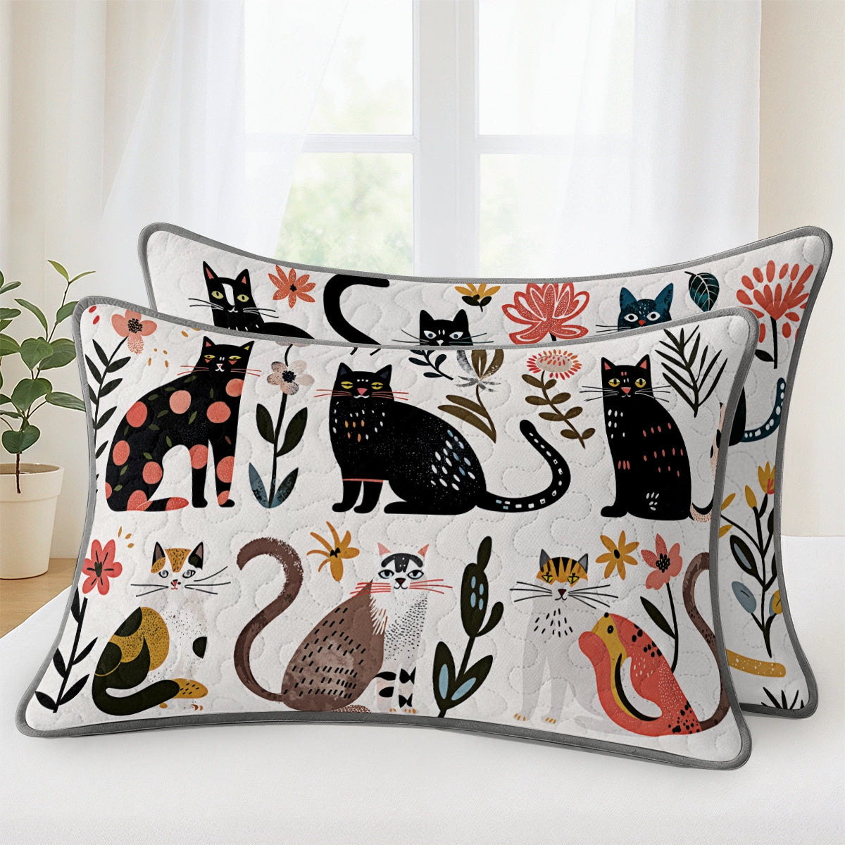 Pajabear Quilt 3-Piece Set Botanical Cat Bliss