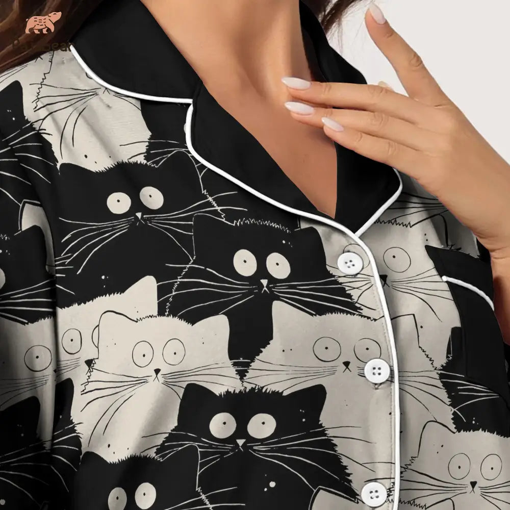 Cat Pajabear® Top & Pant Pajama Set Black Pattern Nl09