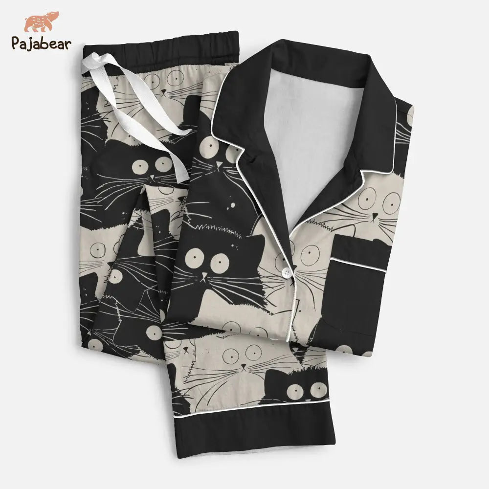 Cat Pajabear® Top & Pant Pajama Set Black Pattern Nl09