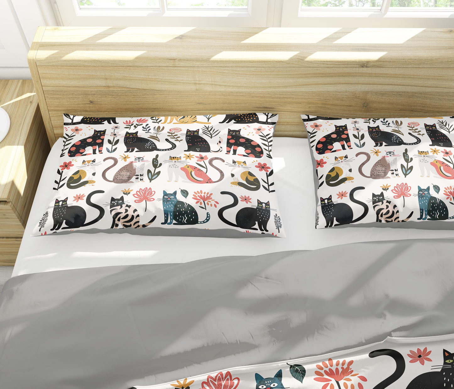 Pajabear 3 Pieces Duvet Cover Set Botanical Cat