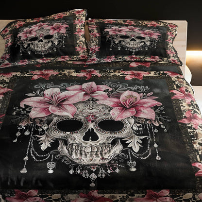 Pajabear 4-Piece Bed Sheet Set Faith Love Skull With Lilies