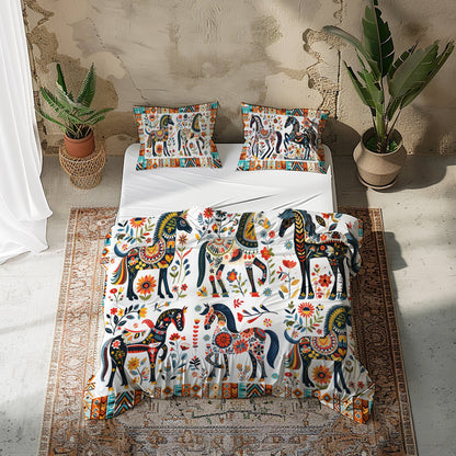 Pajabear 3 Pieces Duvet Cover Set Horse Floral Pattern