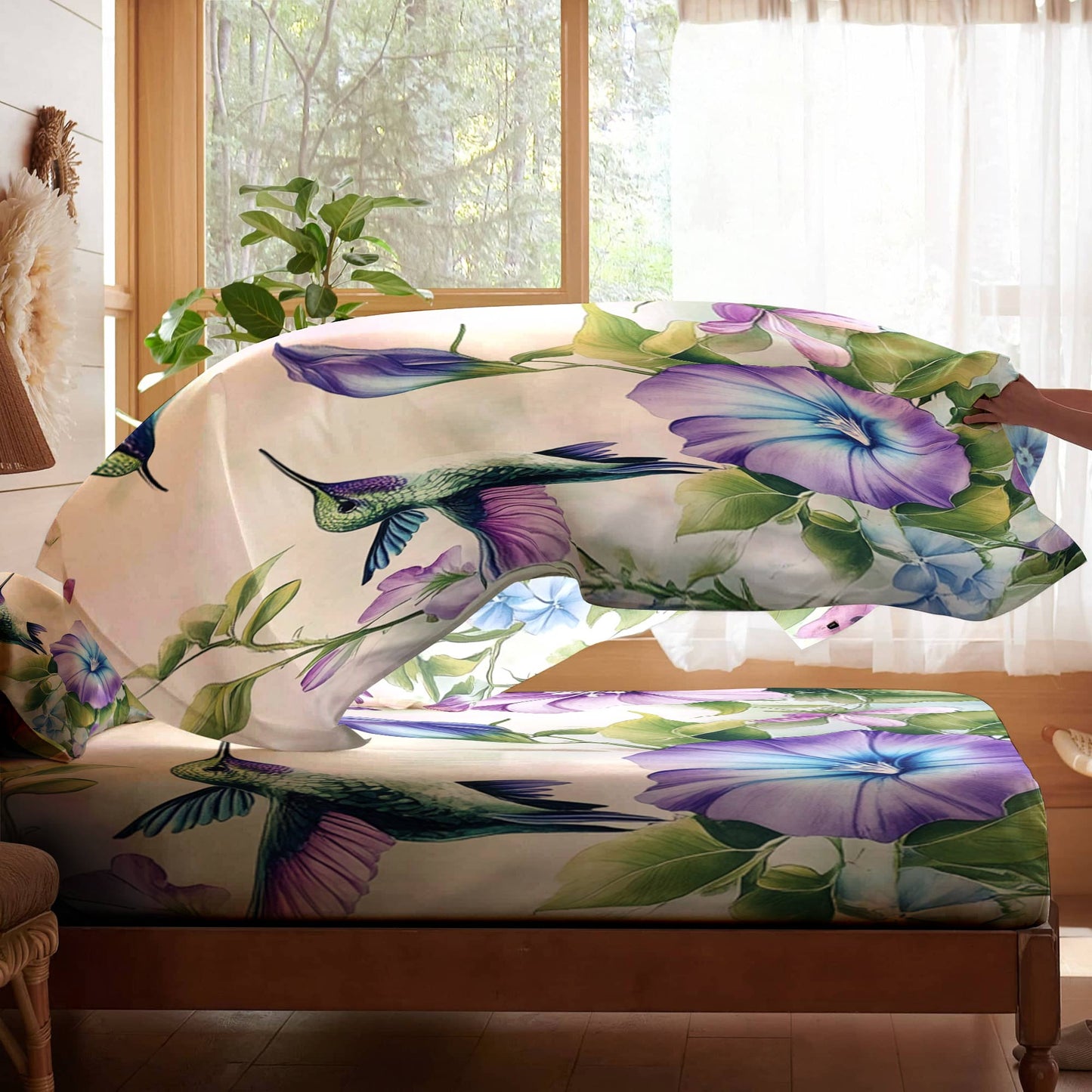 Pajabear 4-Piece Bed Sheet Set Charming Hummingbirds