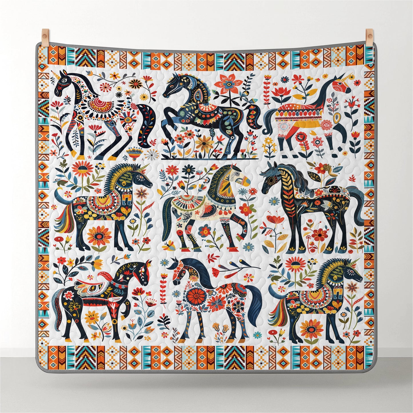 Pajabear Quilt 3-Piece Set Horse Floral Pattern