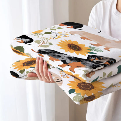 Pajabear Fleece Blanket Sunflower Sausage Dogs
