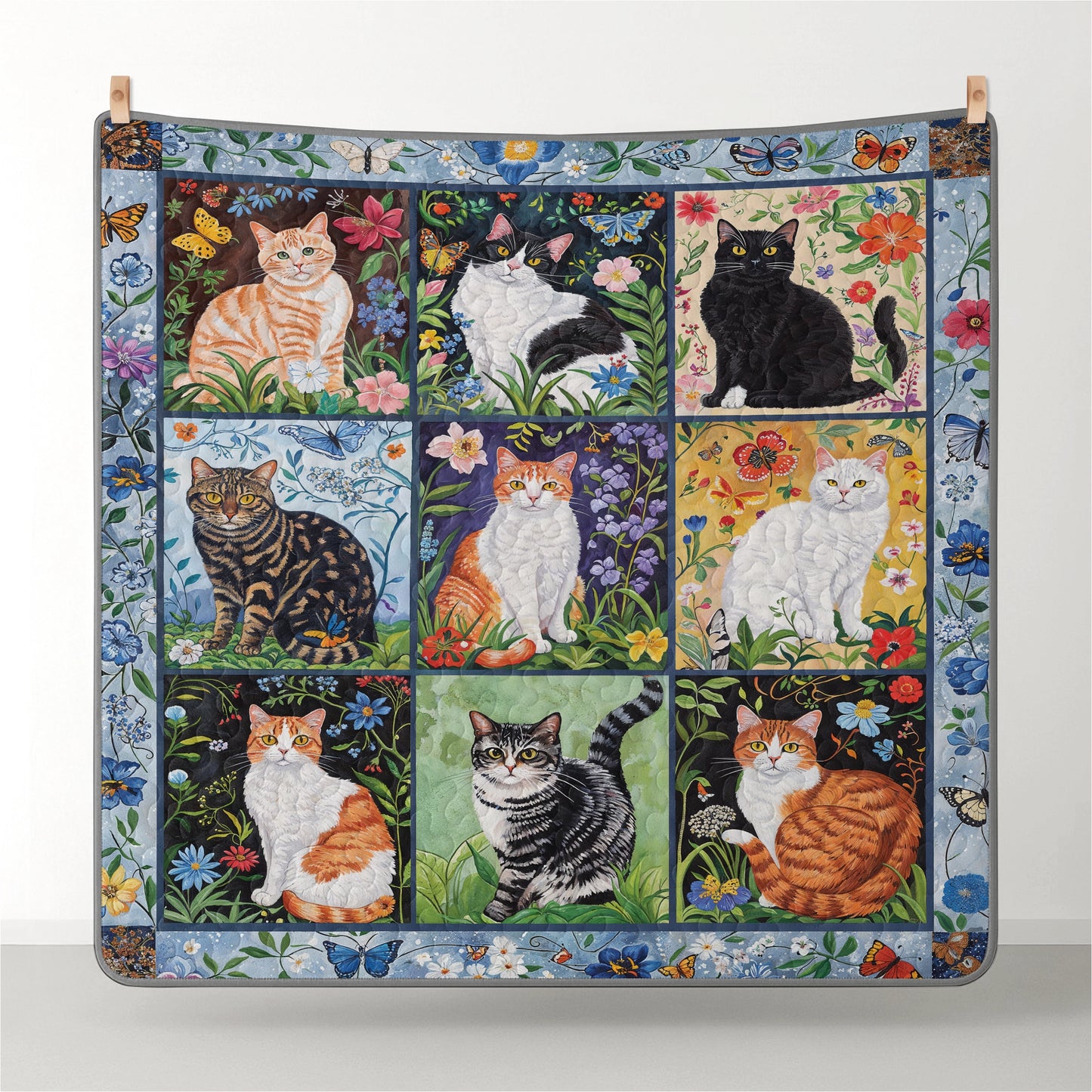 Pajabear Quilt 3-Piece Set Cat Floral Felines
