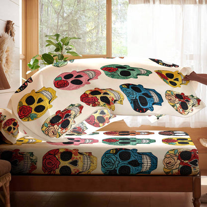 Pajabear 4-Piece Bed Sheet Set Colorful Sugar Skull Roses