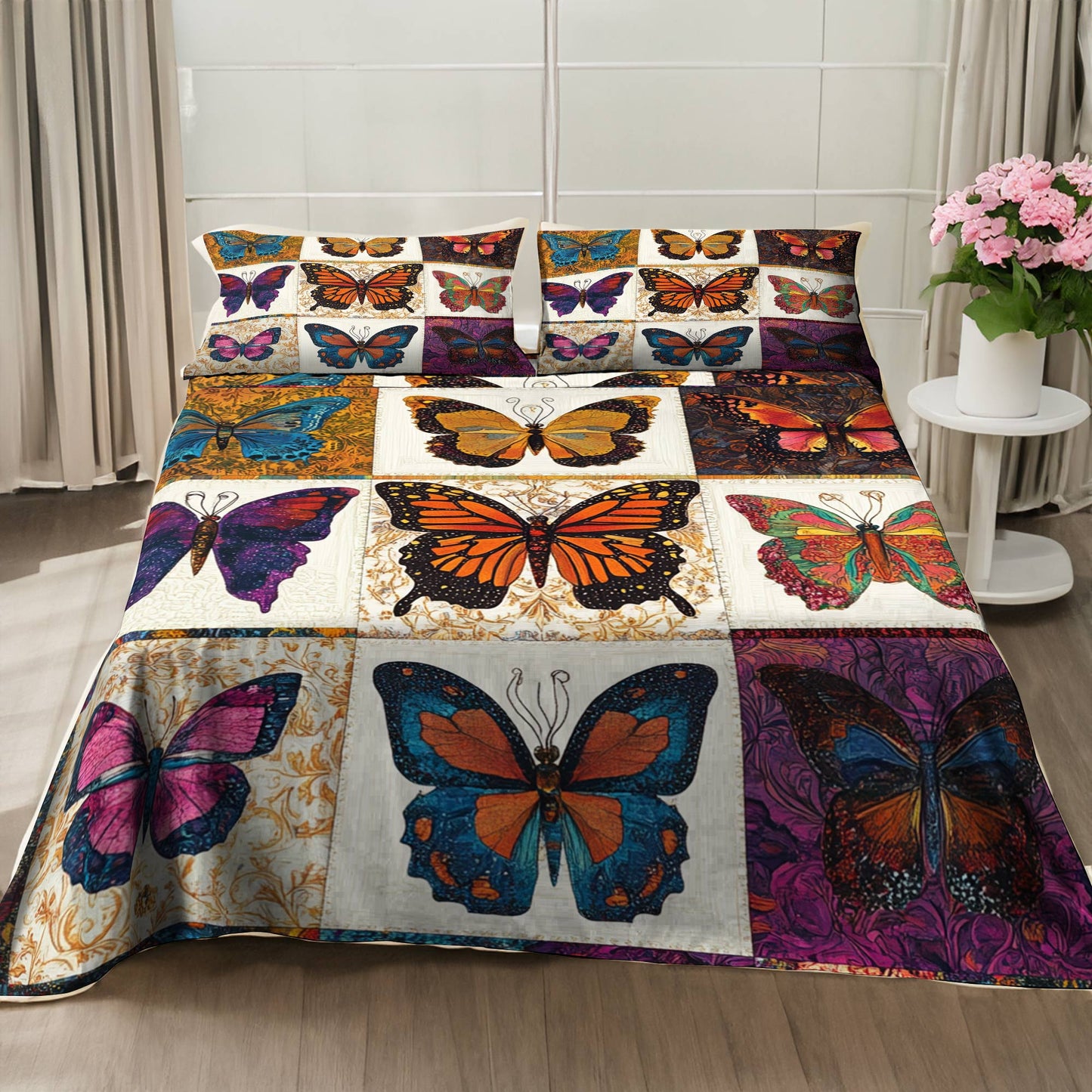 Pajabear 4-Piece Bed Sheet Set Vintage Butterflies