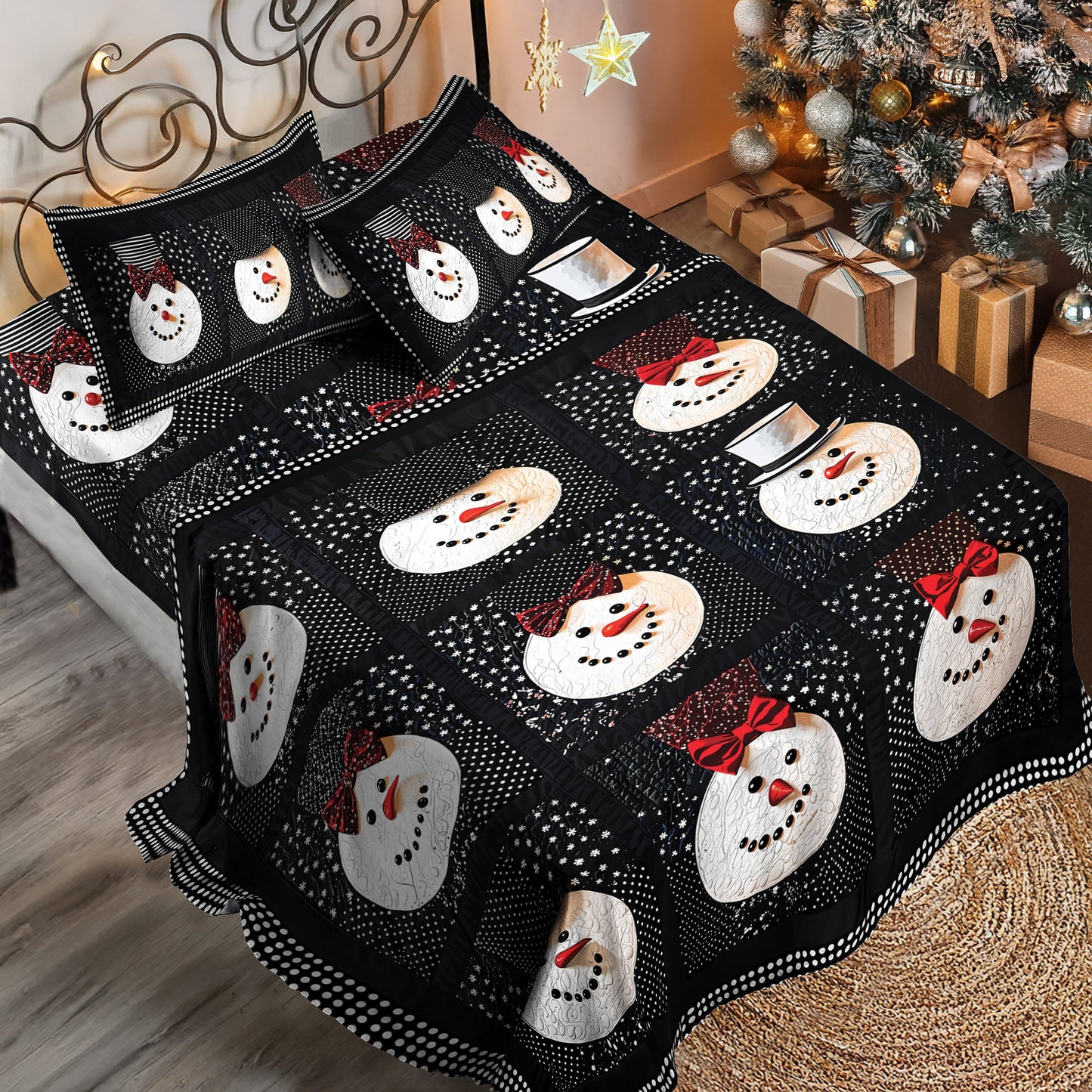 Pajabear 4-Piece Bed Sheet Set - Elegant Snowman Bowtie