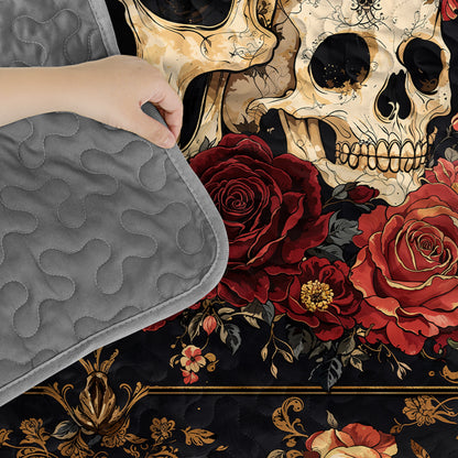 Pajabear Quilt 3-Piece Set Gothic Night Rose Skulls