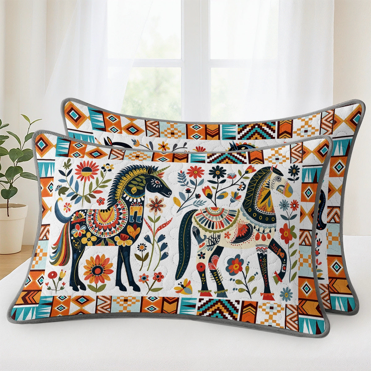 Pajabear Quilt 3-Piece Set Horse Floral Pattern