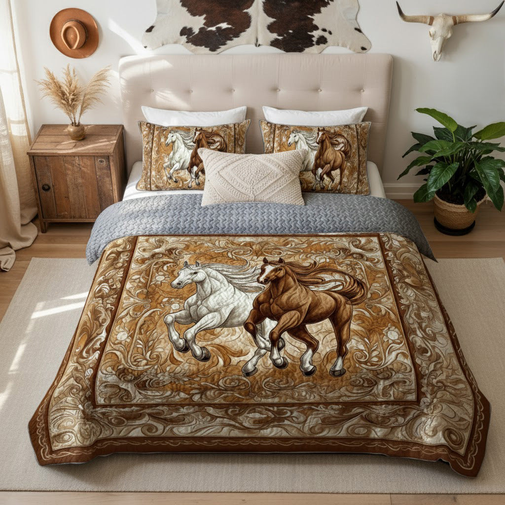 Pajabear Quilt 3-Piece Set Golden Gallop Harmony
