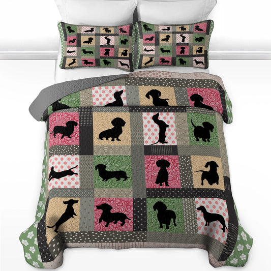 Pajabear Quilt 3-Piece Set Playful Dachshunds