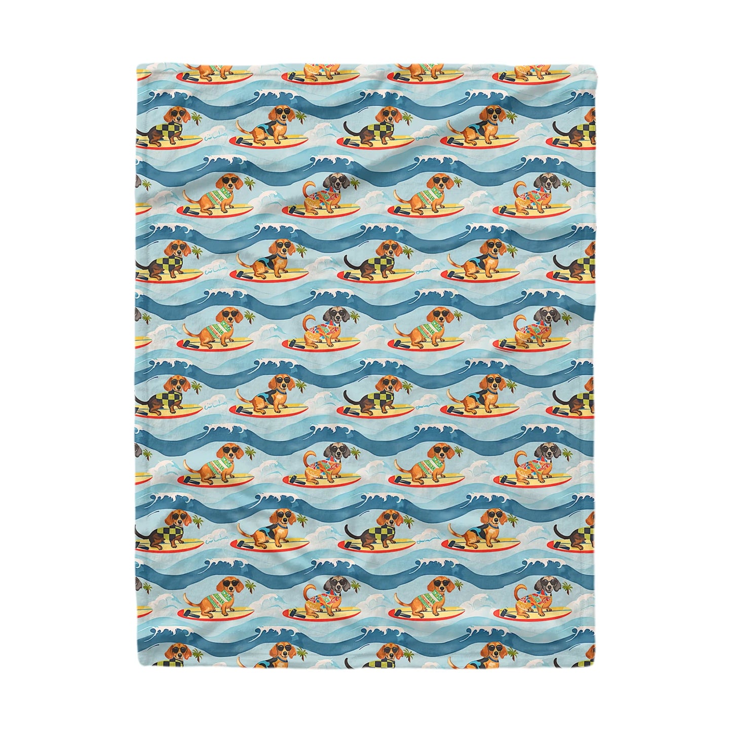 Dachshine Fleece Blanket Dachshund Surfing