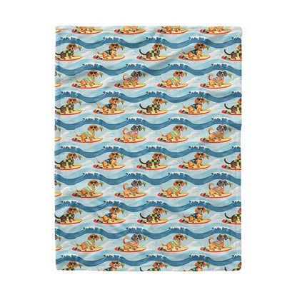 Dachshine Fleece Blanket Dachshund Surfing