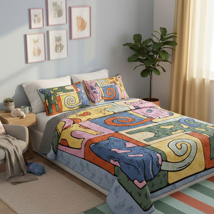 Pajabear Quilt 3-Piece Set Whimsical Cats