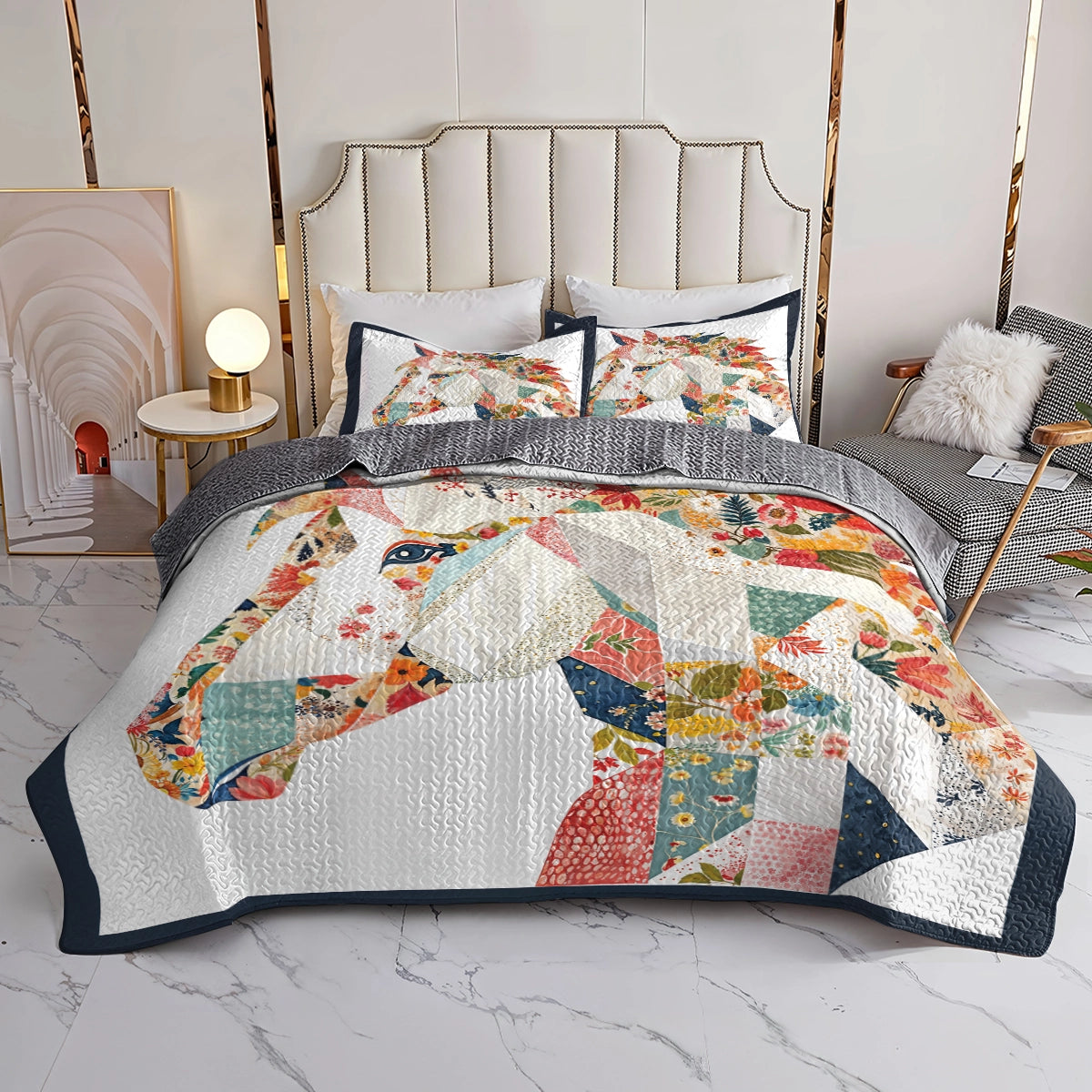 Pajabear Quilt 3-Piece Set Charming Floral Horse