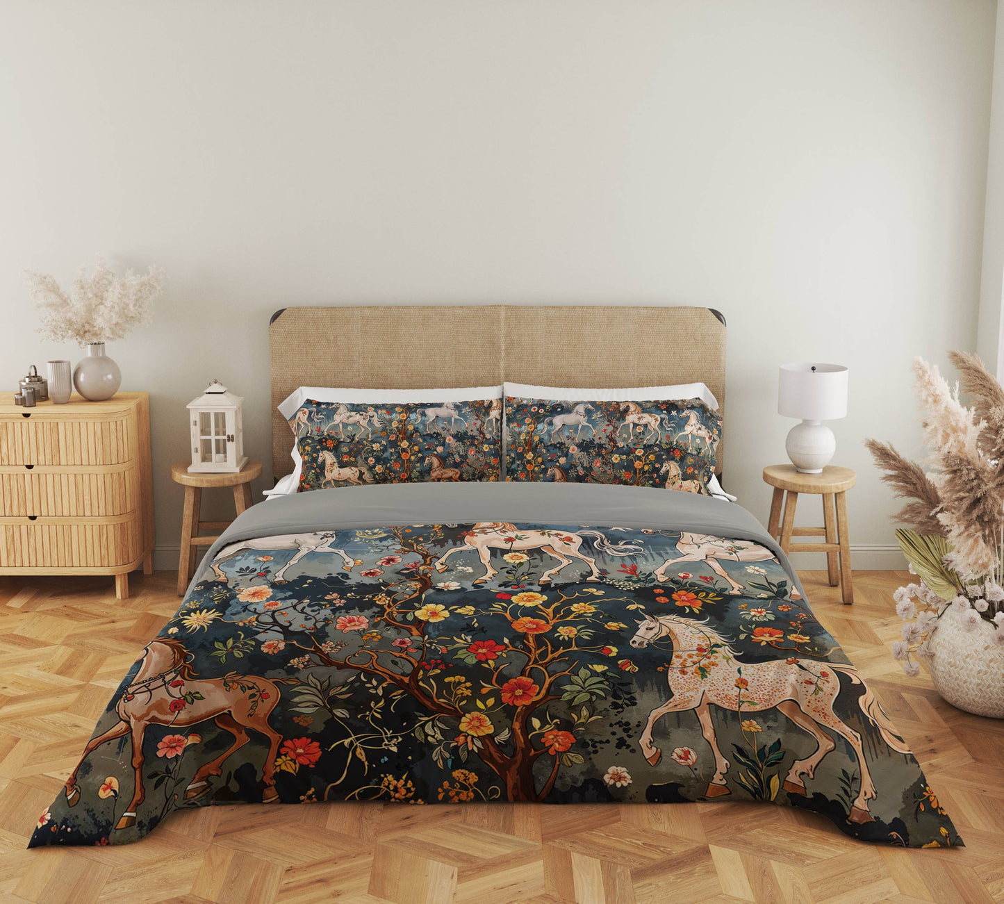 Pajabear 3 Pieces Duvet Cover Set Mystery Horses