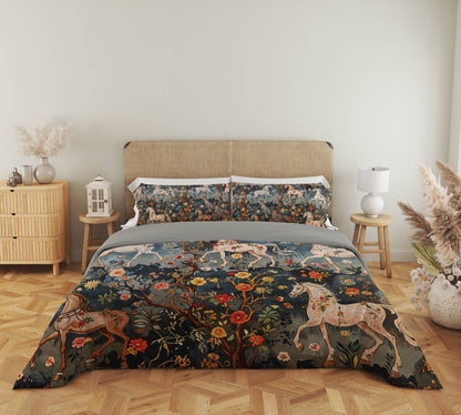 Pajabear 3 Pieces Duvet Cover Set Mystery Horses
