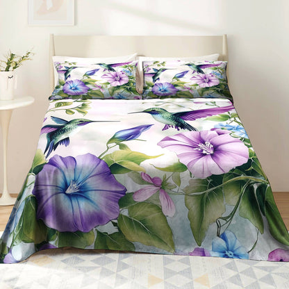 Pajabear 4-Piece Bed Sheet Set Charming Hummingbirds