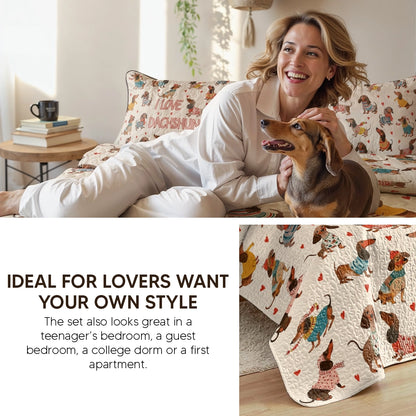 Pajabear Quilt 3-Piece Set Dachshund Lovely Delight