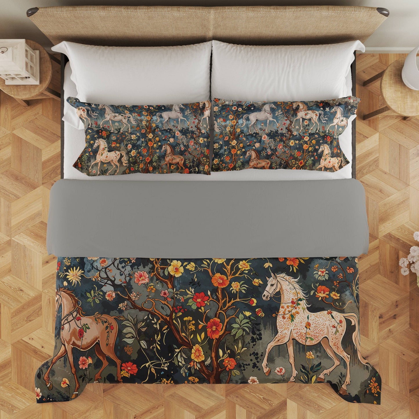 Pajabear 3 Pieces Duvet Cover Set Mystery Horses