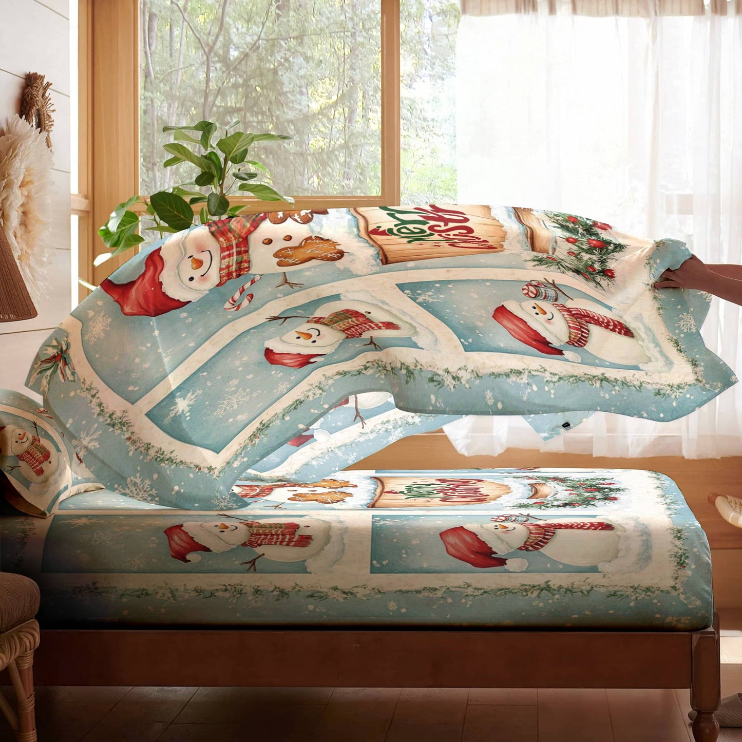 Pajabear 4-Piece Bed Sheet Set Merry Snowman