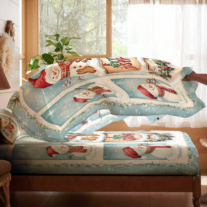 Pajabear 4-Piece Bed Sheet Set Merry Snowman