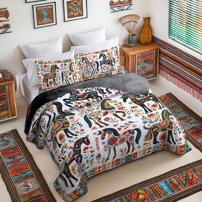 Pajabear Quilt 3-Piece Set Horse Floral Pattern