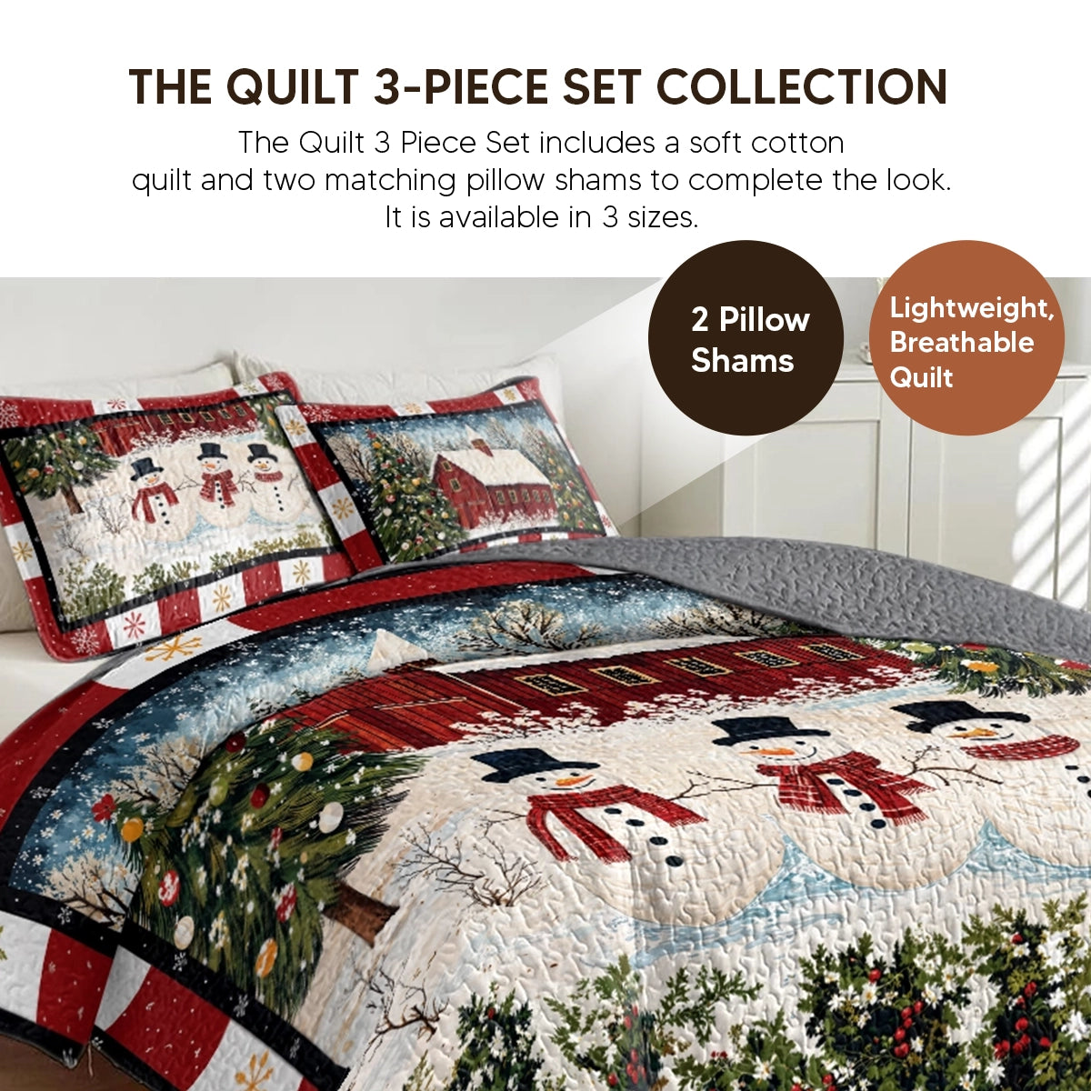 Pajabear Quilt 3-Piece Set Country Christmas Charm