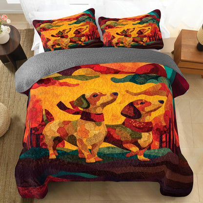 Pajabear Quilt 3-Piece Set Sunset Dachshund Harmony
