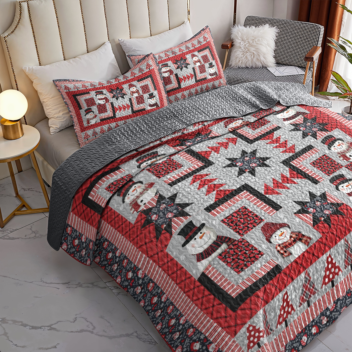 Pajabear Quilt 3-Piece Set Starry Snowmen Holiday