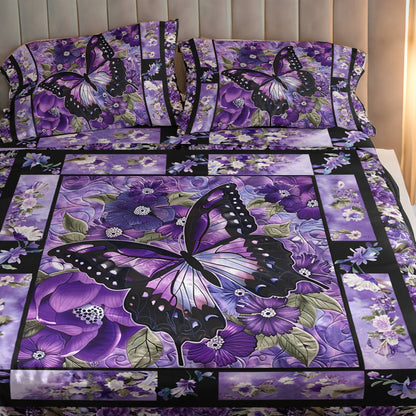 Pajabear 4-Piece Bed Sheet Set Gorgeous Purple Butterfly Flowers