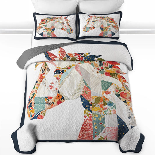 Pajabear Quilt 3-Piece Set Charming Floral Horse