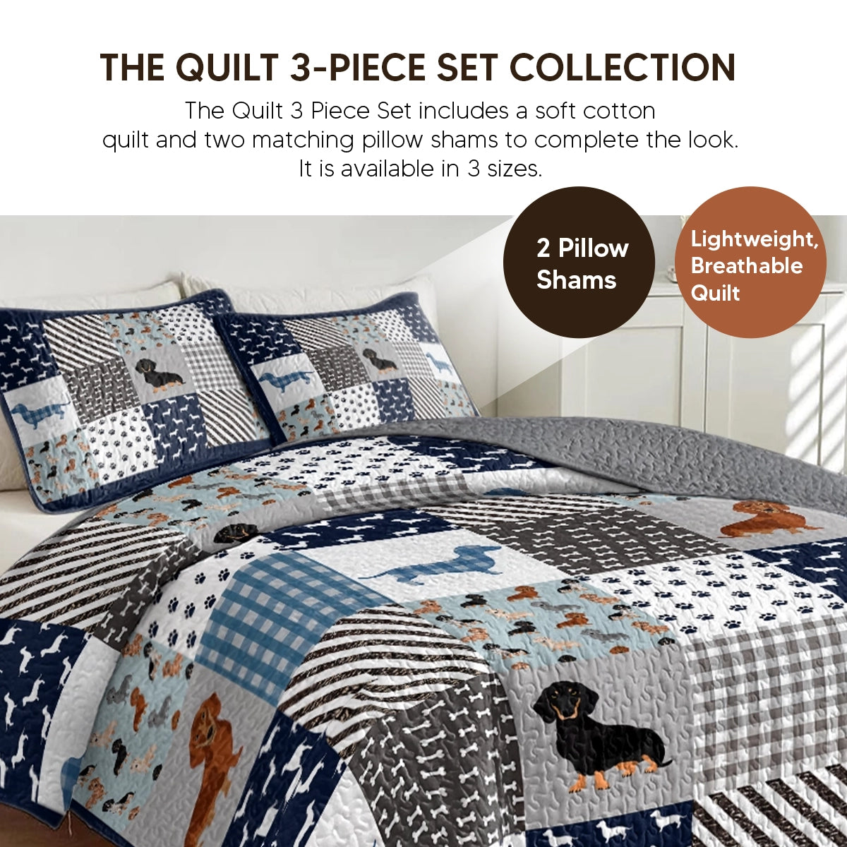 Pajabear Quilt 3-Piece Set Dachshund Delight