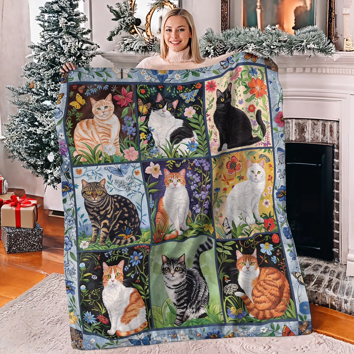 Pajabear Fleece Blanket Cat Floral Felines