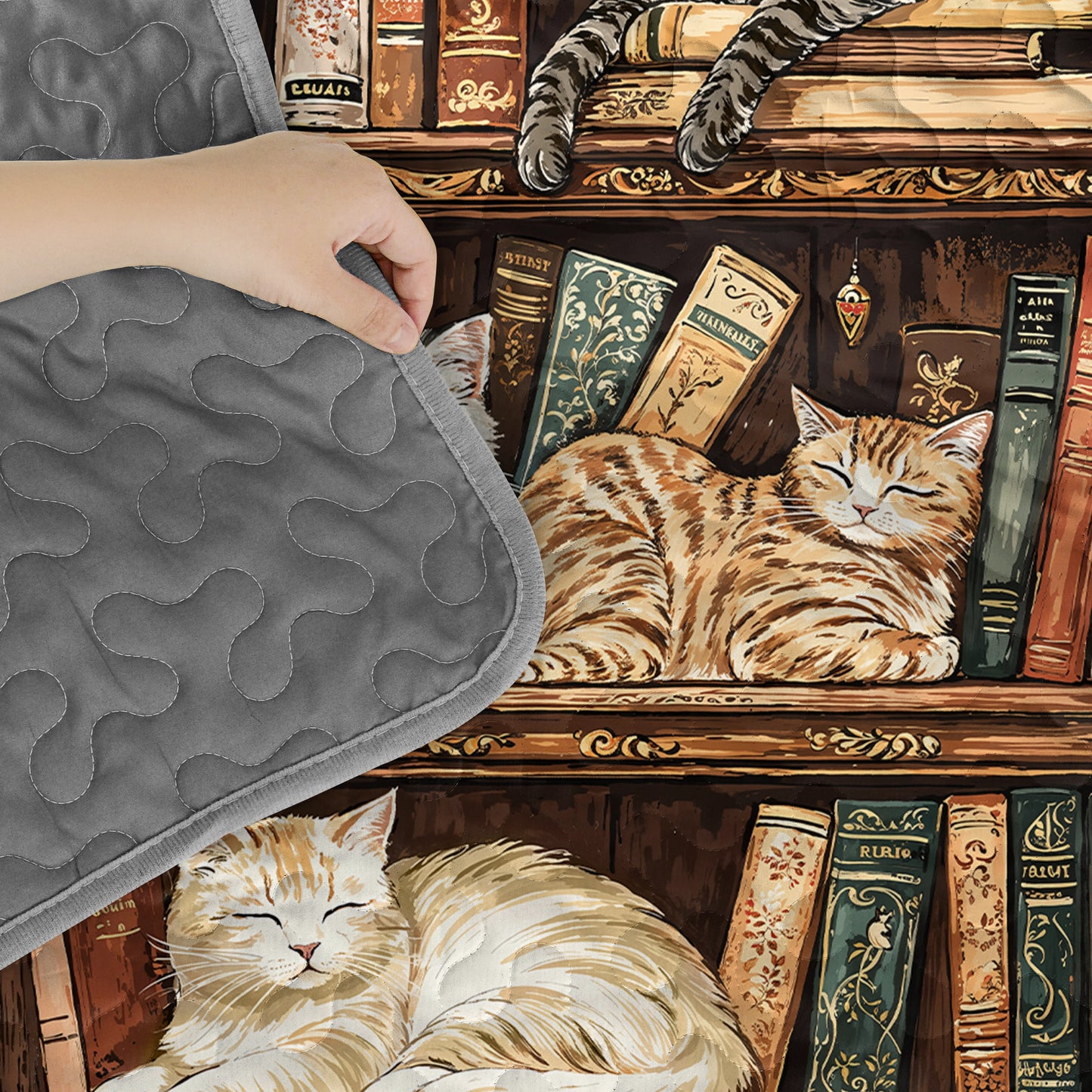 Pajabear Quilt 3-Piece Set Book Nook Cats Reading