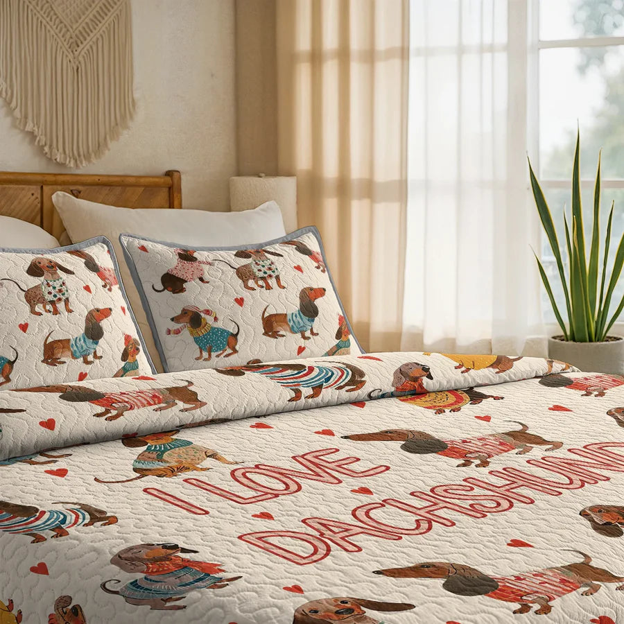 Pajabear Quilt 3-Piece Set Dachshund Lovely Delight