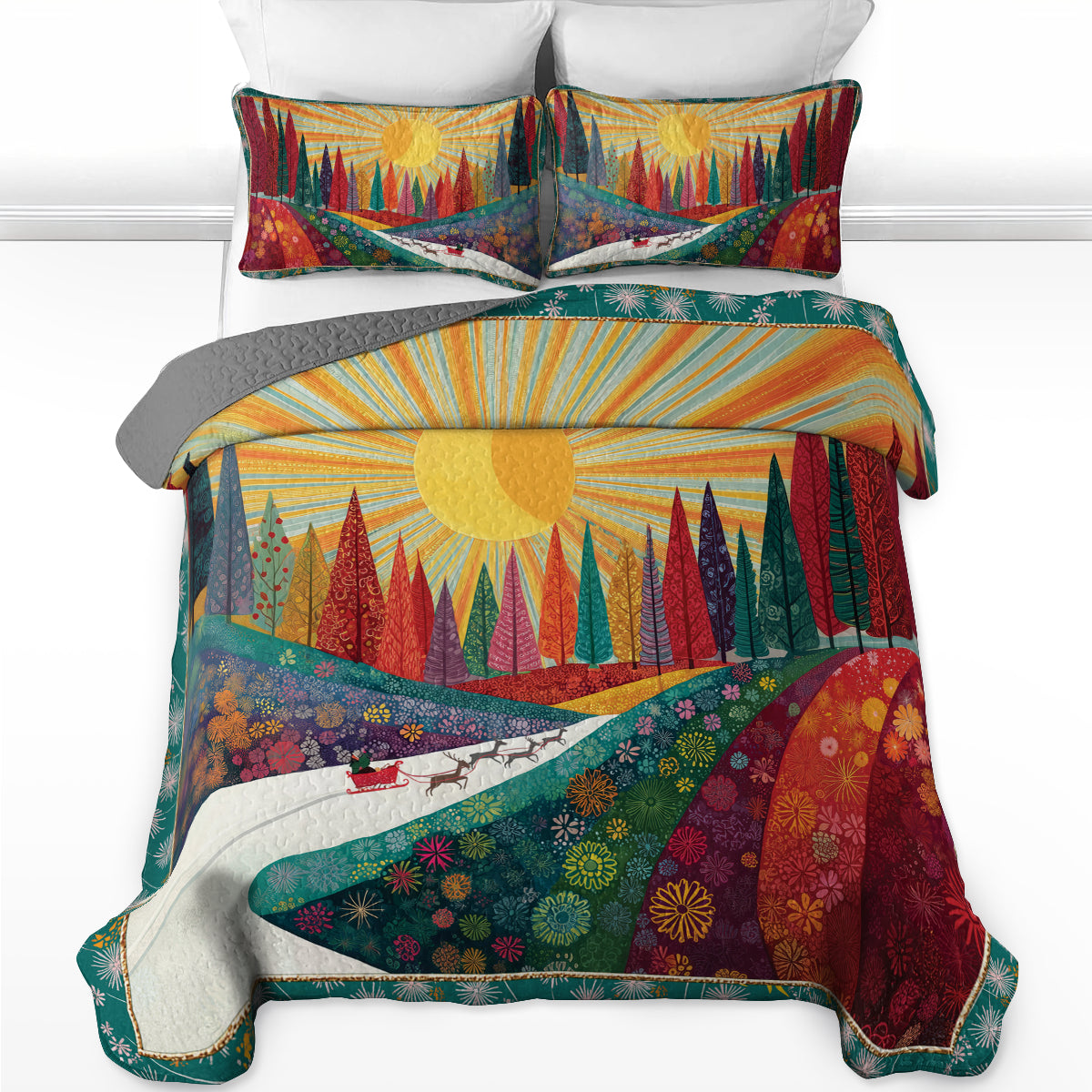 Pajabear Quilt 3-Piece Set Colorful Forest Path