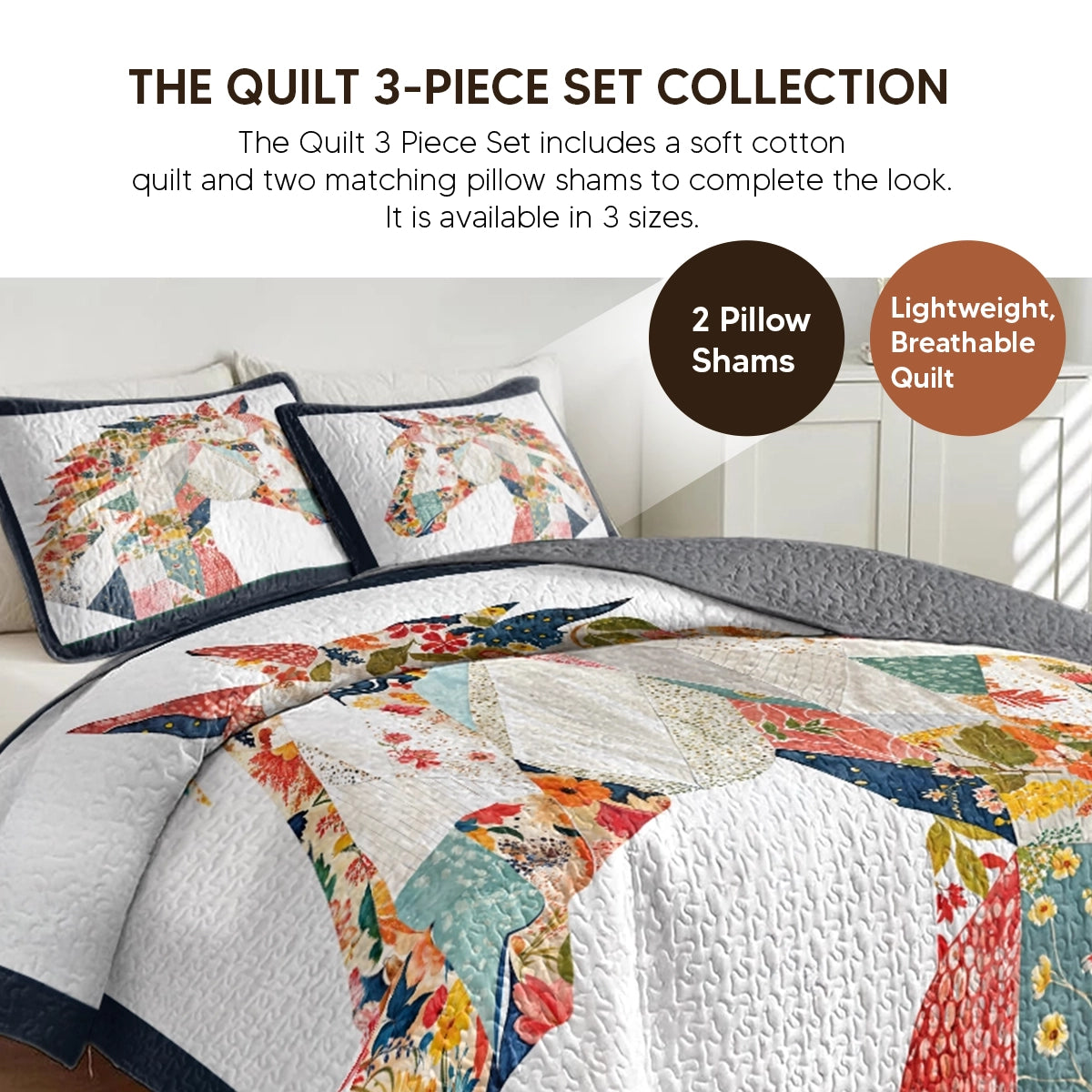 Pajabear Quilt 3-Piece Set Charming Floral Horse