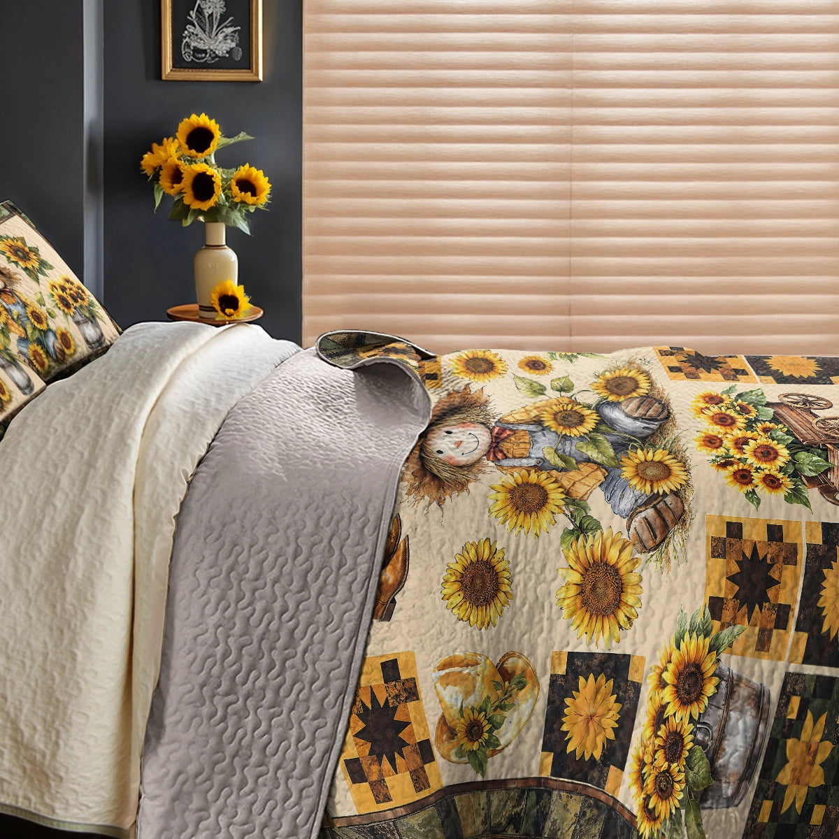 Pajabear Quilt 3-Piece Set Peaceful Farmhouse Sunflower